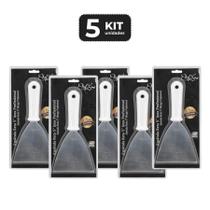 Kit 5 espatula reta 5" inox profissional cabo pp branco