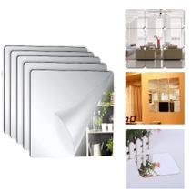 Kit 5 espelho adesivo sala jantar acrilico espelhado 5 unidades flexivel quadrado 15x15cm decorativo auto colante
