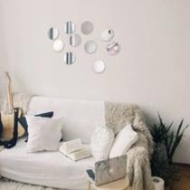 KIT 5 Espelhos Decorativo Multiuso Redondo Com Fita Dupla Face Para Quarto Sala Banheiro 17CM De D