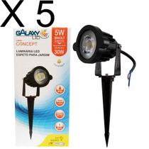Kit 5 espeto de jardim led 5w branco quente 3000k ip65 corpo plastico galaxy