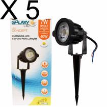Kit 5 espeto de jardim led 7w branco quente 3000k ip65 corpo plastico galaxy