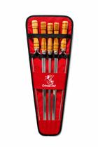 Kit 5 Espetos Grandes de Alumínio 87cm Cabo Madeira com Capa Kit 5 Espetos Grandes de Alumínio 87cm Cabo Madeira com Capa