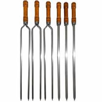 Kit 5 Espetos para Churrasco 85cm Alumínio Cabo Madeira Kit 5 Espetos para Churrasco 85cm Alumínio Cabo Madeira