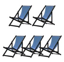 Kit 5 Espreguiçadeiras Preguiçosa Dobrável sem Braço Black em Madeira Maciça com Tecido
