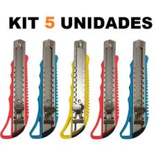 Kit 5 Estilete De Metal Lâmina 18mm Com Trava