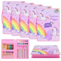 Kit 5 Estojos Estojo Artístico Desenhar Unicórnio 68pçs para Lembrança de Festa Kit 5 Estojos Estojo Artístico Desenhar Unicórnio 68pçs para Lembrança de Festa
