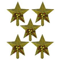 Kit 5 Estrelas Ponteira Dourada Com Laço 15 Cm Para Árvore De Natal Em Atacado - Art Christmas