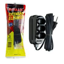 Kit 5 Extensão Elétrica 3M Preta Com 2 Tomadas 2P Fiolux