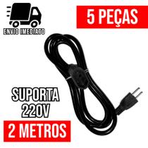 Kit 5 Extensão Elétrica Prolongador Preto Extensor de Cabo 2 Metros Bivolt 110v e 220v Kit 5 Extensão Elétrica Prolongador Preto Extensor de Cabo 2 Metros Bivolt 110v e 220v