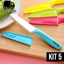 Kit 5 Faca Colorida de Cozinha Afiada com Capa Protetora Para Pesca Camping Legumes e Frutas