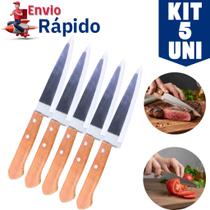 Kit 5 Faca De Cozinha Inox Cabo de Madeira Corte Preciso Cozinha Profissional N6 Polegadas Restaurante Açougue Casa