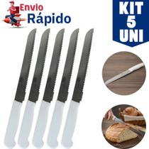 Kit 5 Faca De Pão Grande Em Inox N8 Profissional Cabo Branco Serrilhada Pães Bolo Para Padaria Cozinha Restaurante Kit 5 Faca De Pão Grande Em Inox N8 Profissional Cabo Branco Serrilhada Pães Bolo Para Padaria Cozinha Restaurante