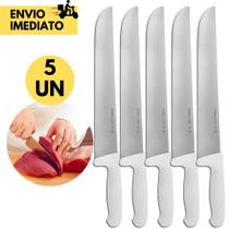 Kit 5 Faca Profissional 10" Top Chef Açougue Cabo Branco Lâmina de Aço Inox Churrascaria Frigorifico