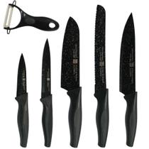 Kit 5 Facas Afiadas Inox Antiaderentes + Descascador