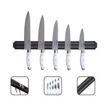 Kit 5 Facas Corte Carne + Barra Magnética Cozinha Churrasco