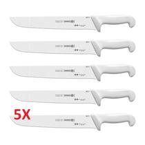 Kit 5 Facas de Açougueiro Mundial 12" em Aço Inox Reta Larga Cabo Branco Profissional (5520-12)
