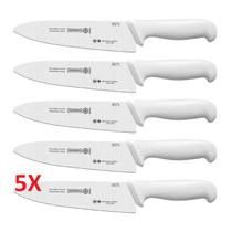 Kit 5 Facas de Cozinha Prossifional Mundial 8" Triangular Larga Aço Inox Cabo Branco (5510-8) Kit 5 Facas de Cozinha Prossifional Mundial 8" Triangular Larga Aço Inox Cabo Branco (5510-8)