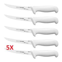Kit 5 Facas de Desossa Mundial 6" Lamina em Aço Inox Curvada Cabo Branco (5516-6)