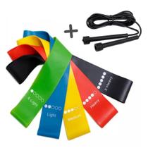 Kit 5 Faixa Elástica Mini Band + Corda De Pular Para Treino Exercícios