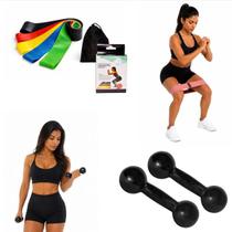 Kit 5 Faixa Elastica Mini Band + Par Halter Bola 1kg Emborrachado Kit 5 Faixa Elastica Mini Band + Par Halter Bola 1kg Emborrachado