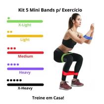 Kit 5 Faixas Elásticas Mini Band Exercícios Fitness treino academia