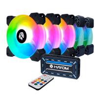 Kit 5 Fans Hayom Led RGB 120mm C/ Controladora - FC1306