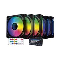Kit 5 Fans Hayom RGB 120mm C/Controladora Preto - FC1308 Kit 5 Fans Hayom RGB 120mm C/Controladora Preto - FC1308