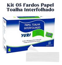 Kit 5 Fardos Papel Toalha Interfolha Yuri Branco 2 Dobras 1.250 Folhas Cada