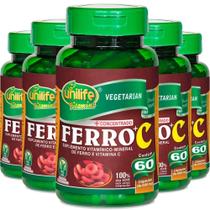 Kit 5 Ferro com Vitamina C Unilife 60 cápsulas