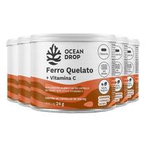 Kit 5 Ferro Quelato + Vitamina C Ocean Drop 60 Cápsulas