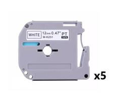 Kit 5 Fita Compatível Brother M 231 M-K231 T Branca Letra Preta 12mm