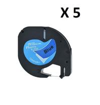 Kit 5 Fita Compatível Dymo Letratag Plástica 91205 Azul 12Mm