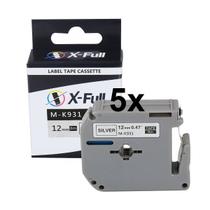 Kit 5 Fitas Compatível Brother M-K931 Prata Letra Preta 12mm
