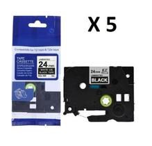 Kit 5 Fitas Compatível Brother Tze-355 Preta 24Mm