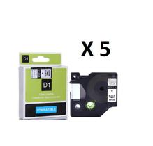 Kit 5 Fitas Compatível Dymo D1 45013 Branca Letra Preta 12mm