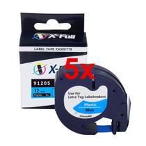 Kit 5 Fitas Compatível Dymo Letratag 91205 Azul Preta 12mm