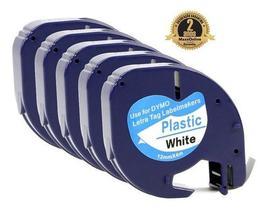 Kit 5 Fitas Compatível Rotulador Dymo Letratag 91201 Plástica Branca