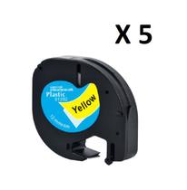 Kit 5 Fitas Plástica Compatível Dymo Letratag 91202 Amarela Letra Preta 12mm