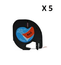 Kit 5 Fitas Plástica Compatível Dymo Letratag 91203 Vermelha Letra Preta 12mm