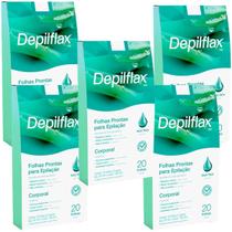 Kit 5 Folhas Prontas Corporais Depilação Cera Depilflax Aloe Vera 100UN