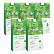 Kit 5 Folhas Prontas Corporais Depilação Cera Depilflax Hortelã 100 Unid.