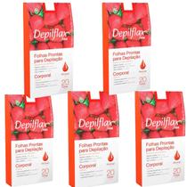 Kit 5 Folhas Prontas Corporais Depilação Cera Depilflax Morango 100 Unid.