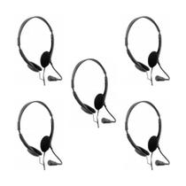 Kit 5 Fones Ouvido Headset Office Stereo USB Adaptador Tipo-C Microfone Call Center Atendente Home Bright Cor:Preto