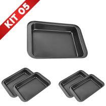 Kit 5 Forma Assadeira Pão Caseiro Antiaderente Teflon Lasanha Retangular Bolo Jogo Conjunto Queijo