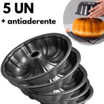 Kit 5 Forma Bolo Redonda Antiaderente Teflon Furo Central