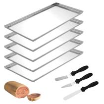 Kit 5 Formas Bolo De Rolo Rocambole 15x30x1 + Kit Espátulas