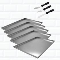 Kit 5 Formas Rocambole 40x30x1 cm + 3 Espátulas Confeiteiro Bolo de Rolo Especial Profissional 524