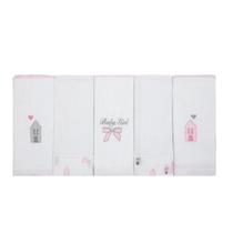 Kit 5 Fralda de Pano Bordado Com Faixa Papi Composê 70X68Cm 100%Algodão