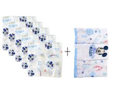 Kit 5 Fralda De Pano Luxo e 3 Paninho de Boca Mickey Disney Baby Menino
