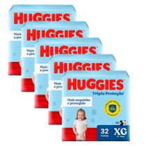 Kit 5 Fralda Huggies Tripla Proteção Mega XG - 160 Tiras